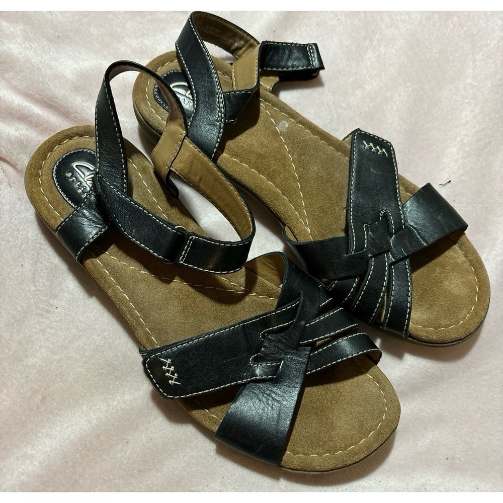 Clarks Artisan‎ Reid Laguna Black Leather Dress Sandals, Size 10